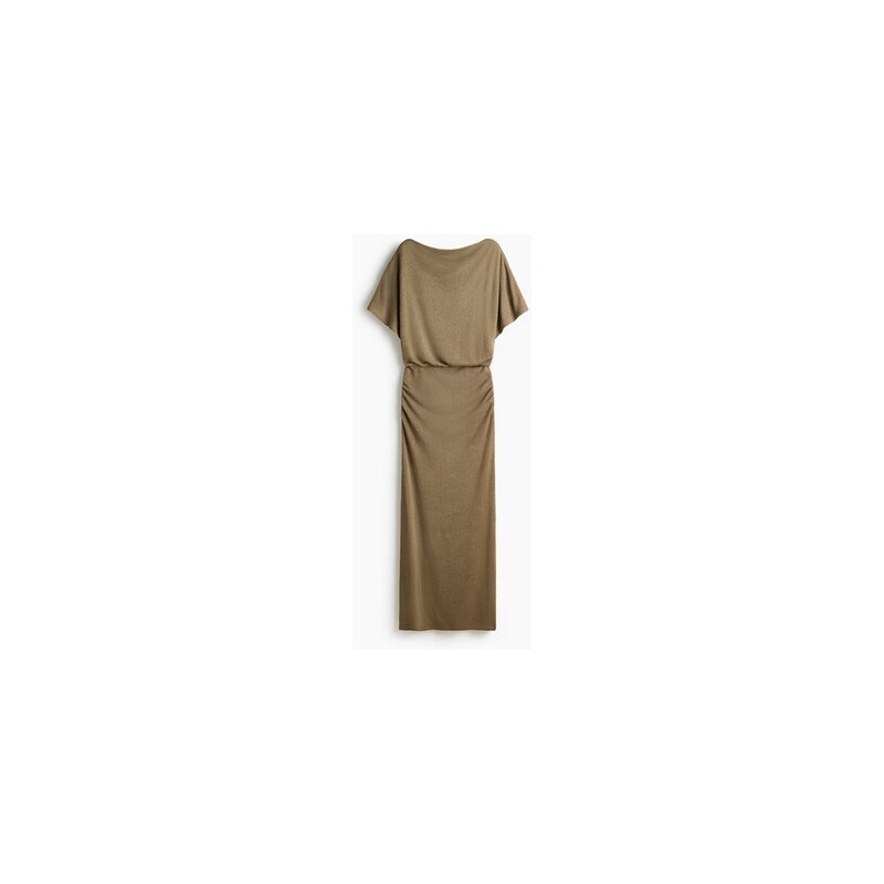 H&M - Pletené šatys lodičkovým výstřihem - Khaki Zelená