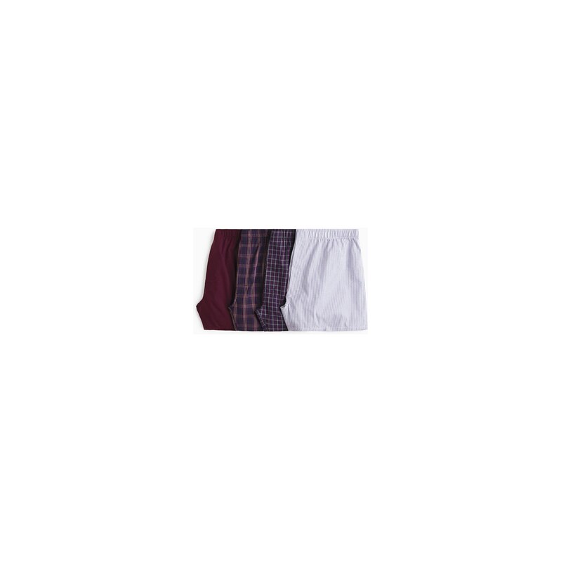 H&M - Boxerky z tkaniny 4 kusy - Vínová/Kostka