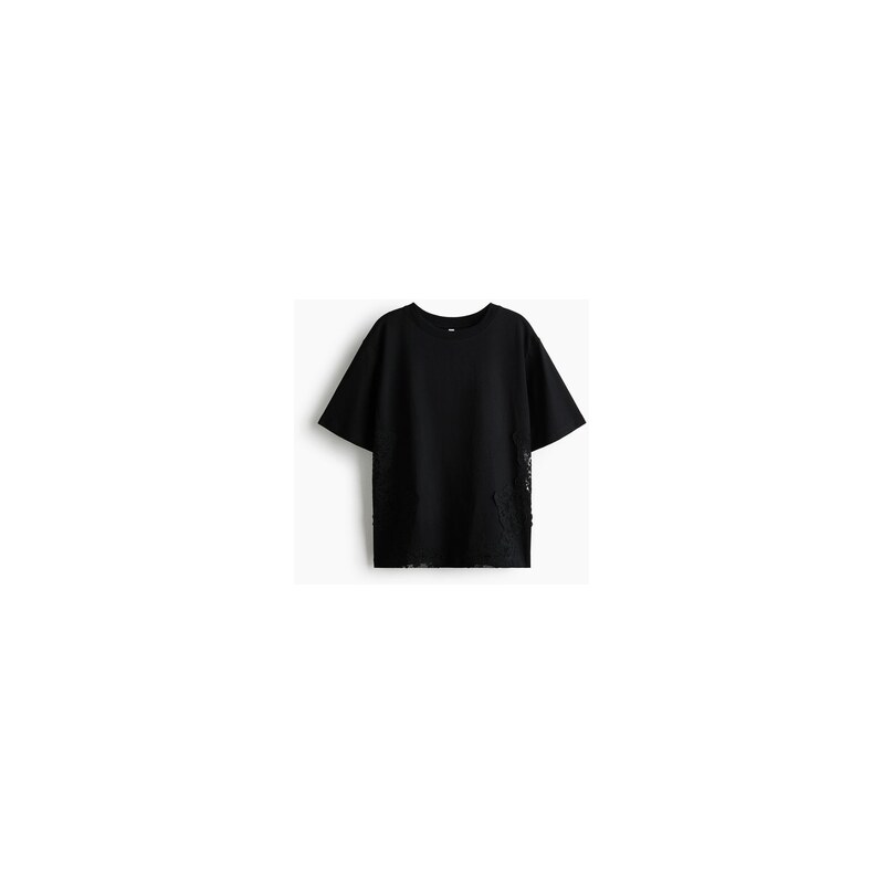 H&M - Bavlněné třičkos krajkovými vsadkami - Černá