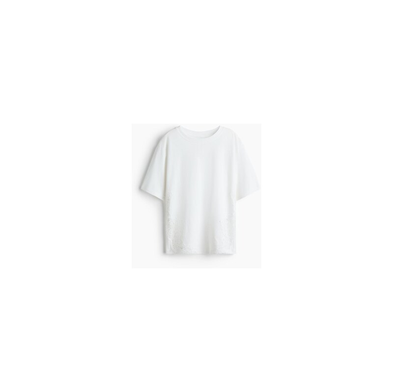 H&M - Bavlněné třičkos krajkovými vsadkami - Bílá