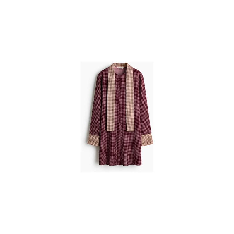 H&M - Scarf-collar button-front dress - Tmavá Švestkově Červená