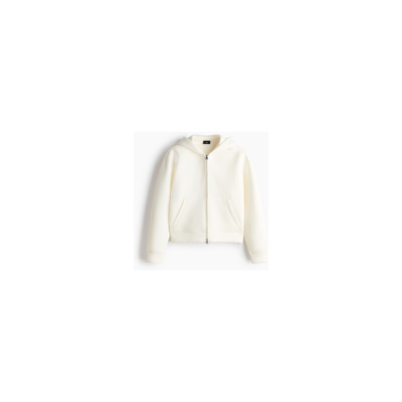 H&M - Bunda z materiálu scubas kapucí Loose Fit - Krémová