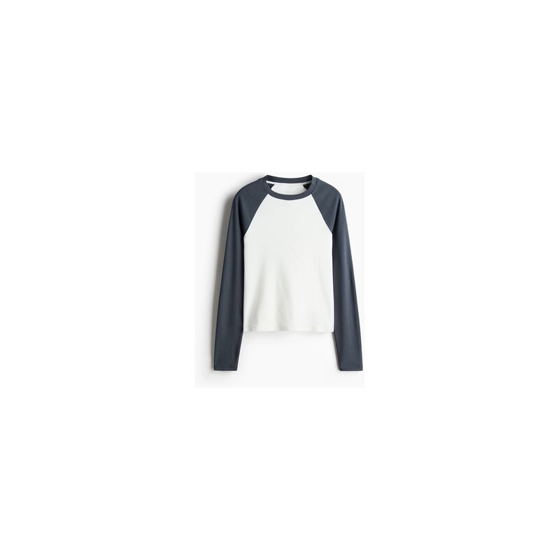 H&M - Bavlněný tops raglánovým rukávem - Bílá/Barevný Blok