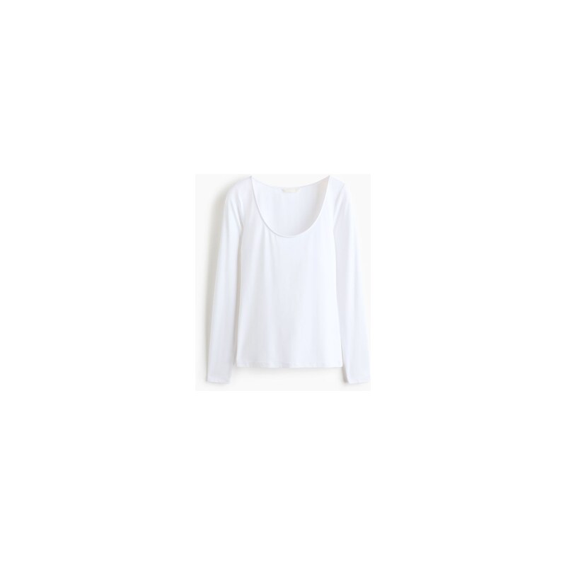H&M - Tops dlouhým rukávem a hlubokým kulatým výstřihem - Bílá