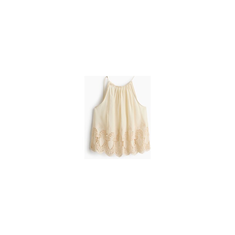 H&M - Lyocelový tops krajkovými vsadkami - Světle Béžová