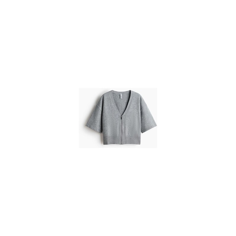 H&M - Kardigan na zips krátkým rukávem - Šedý Melír
