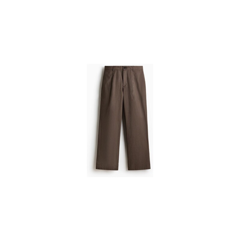 H&M - Široké kalhoty Relaxed Fit - Tmavě Hnědá/Kostka