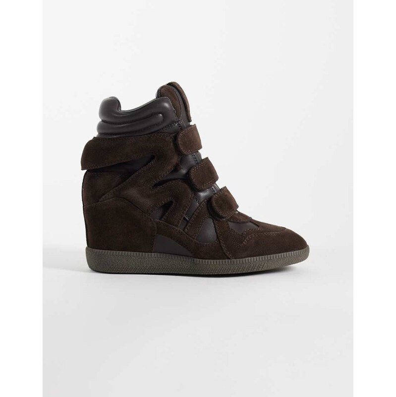 Steve Madden Mavis wedge trainers in dark brown suede