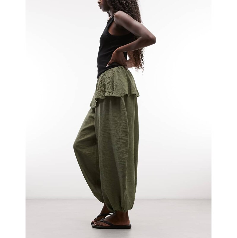 ASOS DESIGN skirt detail balloon trousers in khaki-Green
