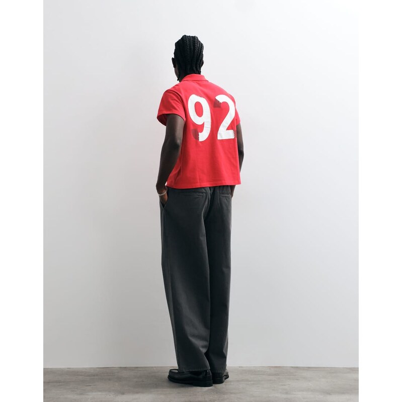 Reclaimed Vintage boxy crop polo top in red