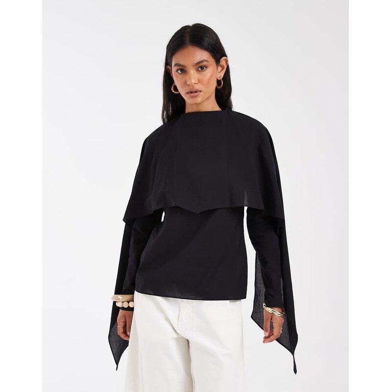 ASOS DESIGN chiffon scarf detail sheer blouse in black-Brown