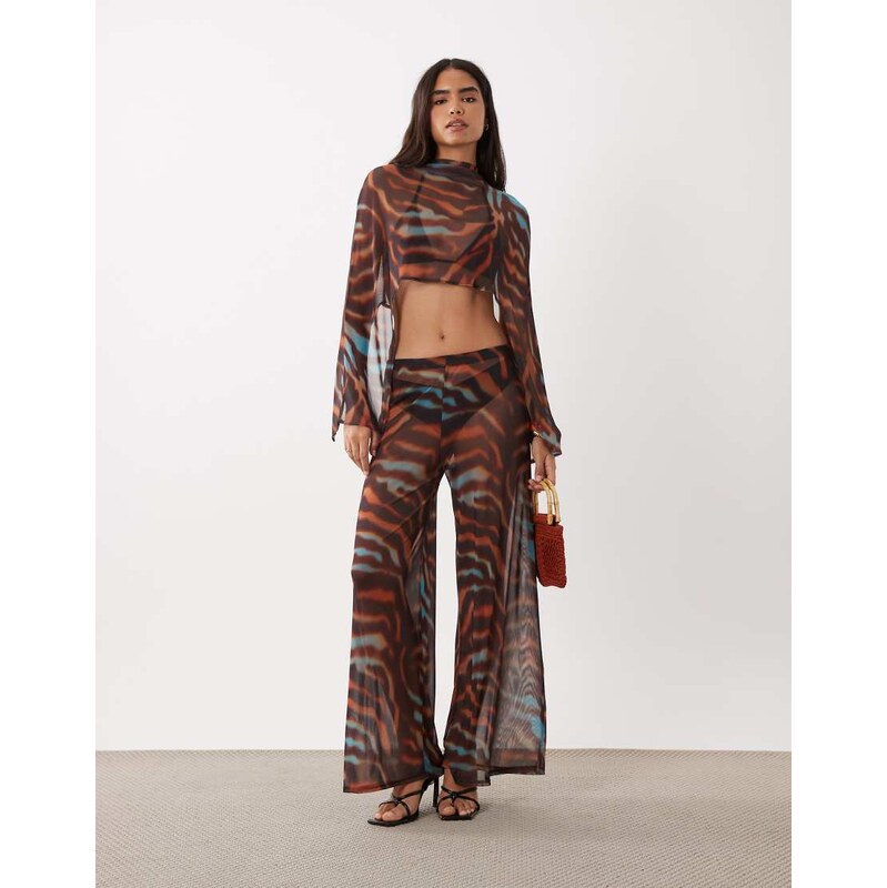ASOS DESIGN co-ord printed mesh trouser with bandana in brown