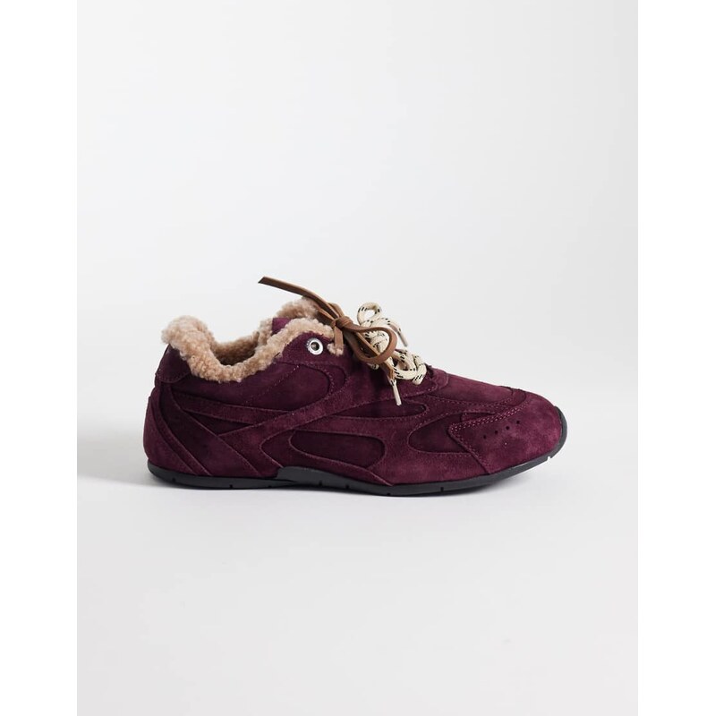 Bronx Myr-aa lace up trainers with shearling in deep bordeaux