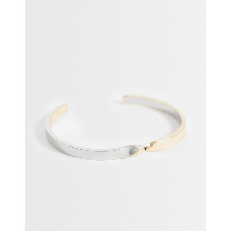 ASOS DESIGN simple cuff bracelet in mixed silver and gold tone