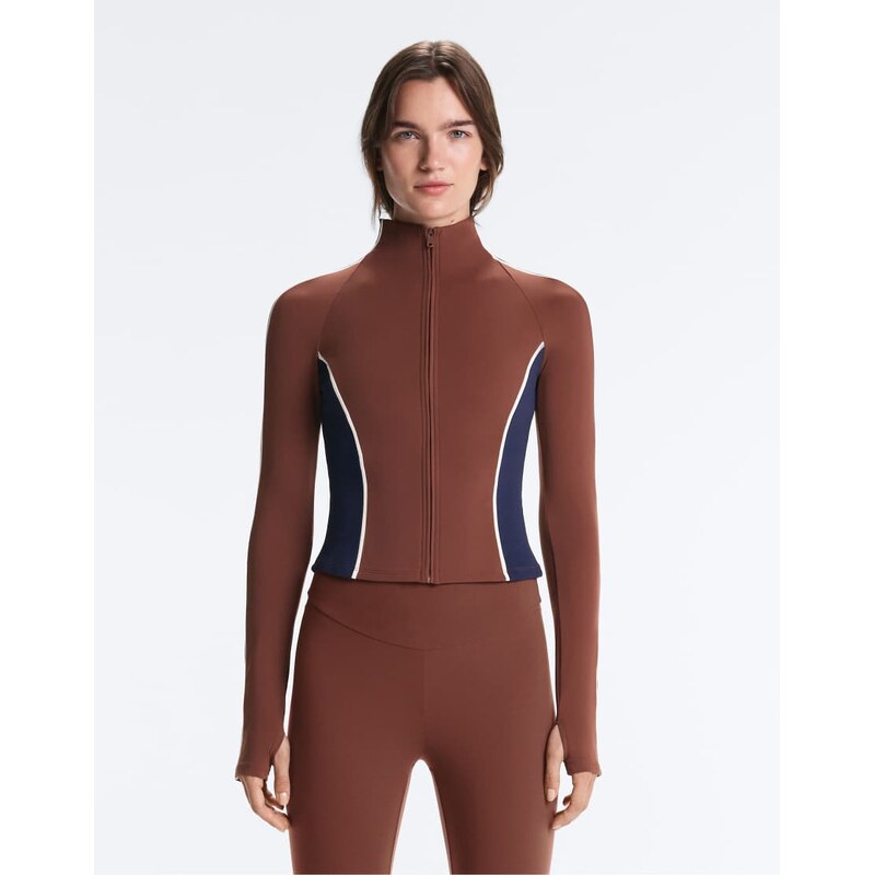 OYSHO Light warm colour-block technical jacket in brown