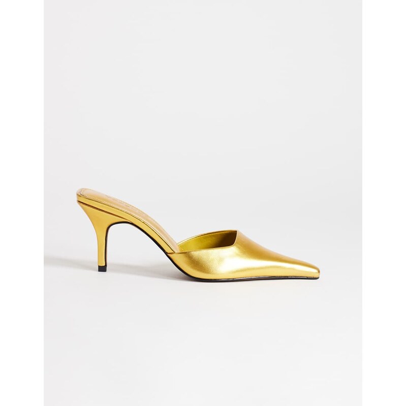 Topshop Alfie pointed mid heeled court in gold