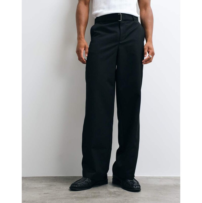 ASOS DESIGN smart belted wide leg trousers in black