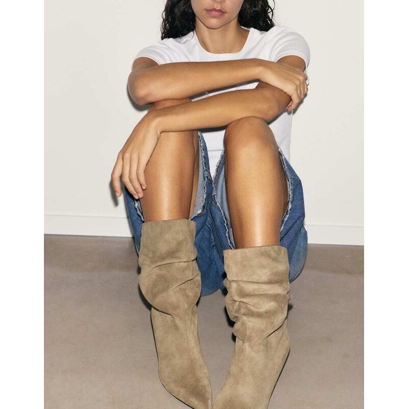 Pull&Bear Wedge ankle boots in sand-Brown