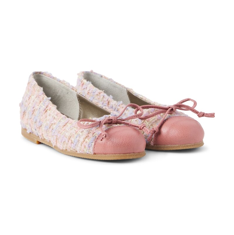 PèPè Leather-trimmed bouclé ballet flats