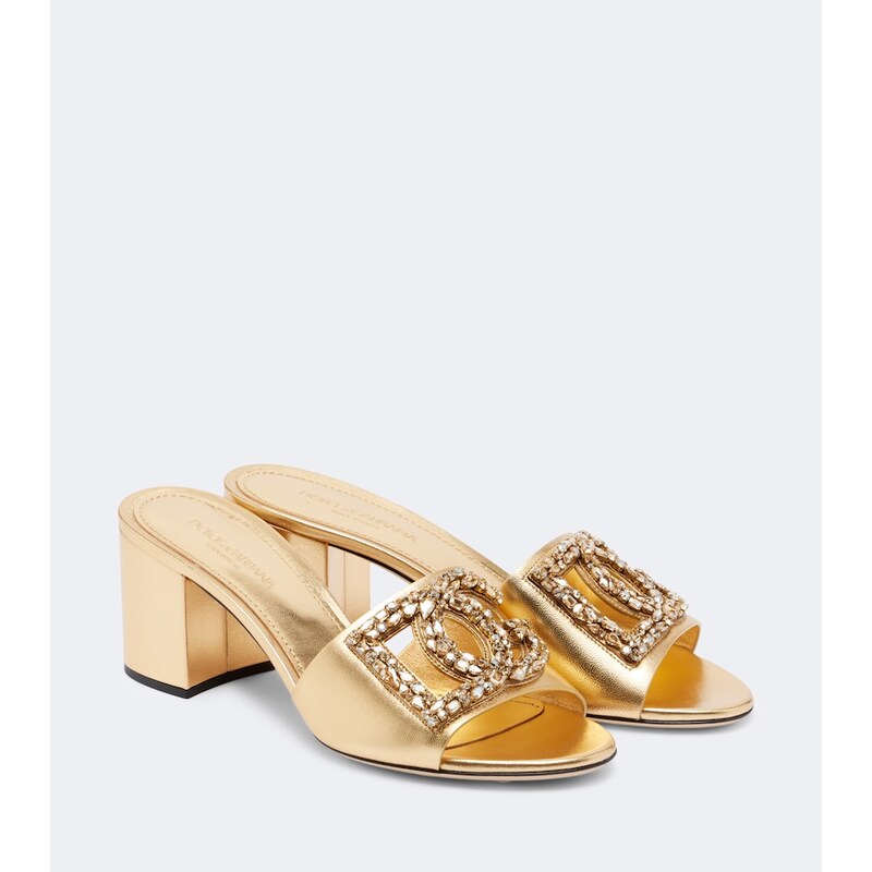 Dolce&Gabbana DG embellished metallic leather mules