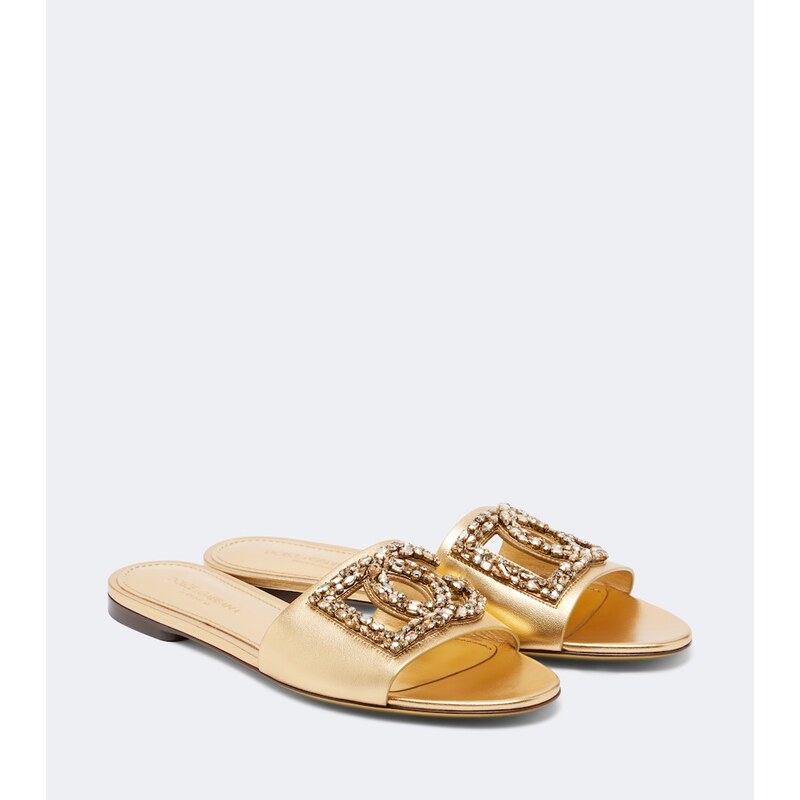 Dolce&Gabbana DG embellished metallic leather slides