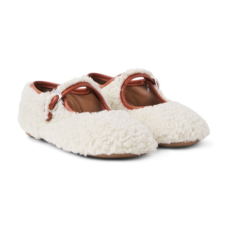 PèPè Leather-trimmed shearling ballet flats