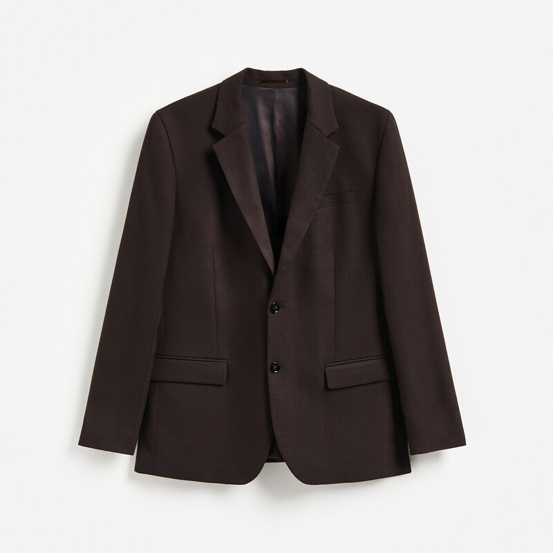 Reserved - Slim fit sako s viskózou - tmavě hnědá