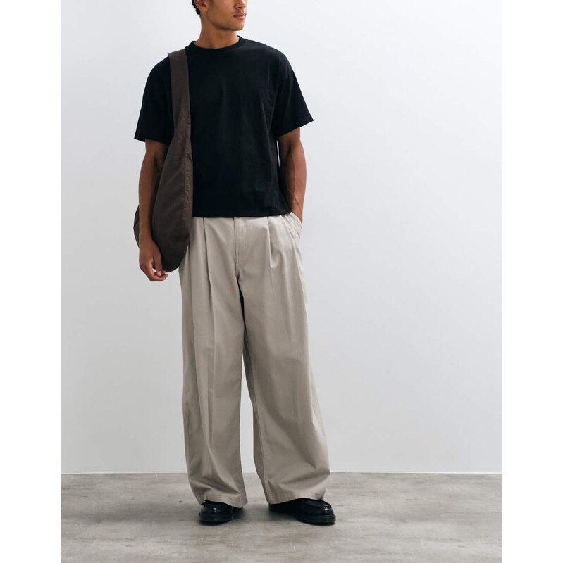 Weekday oversized wide leg chino trousers with front pleats in