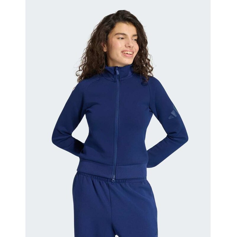 adidas performance Soft lux slim track top in dark blue