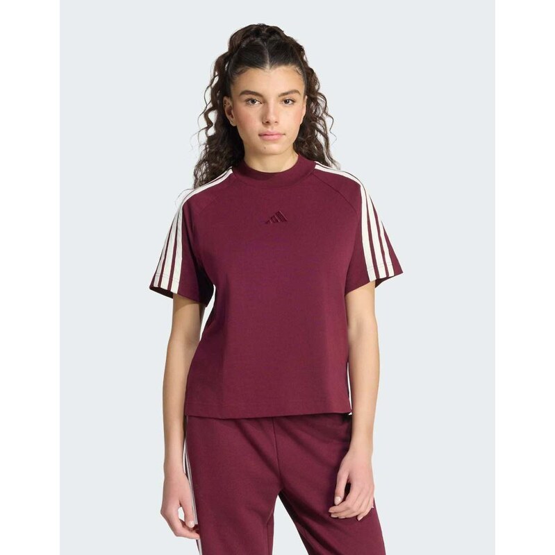 adidas performance Adidas kit 3-stripes t-shirt in maroon / off