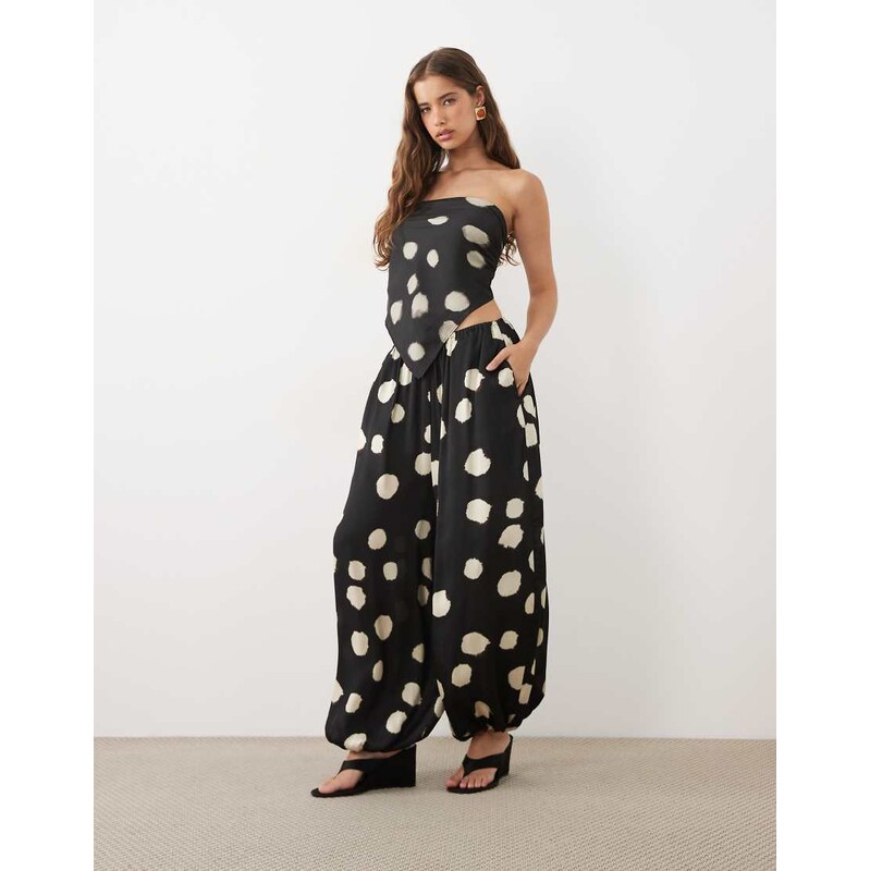ASOS DESIGN satin balloon trouser in black polka dot co-ord
