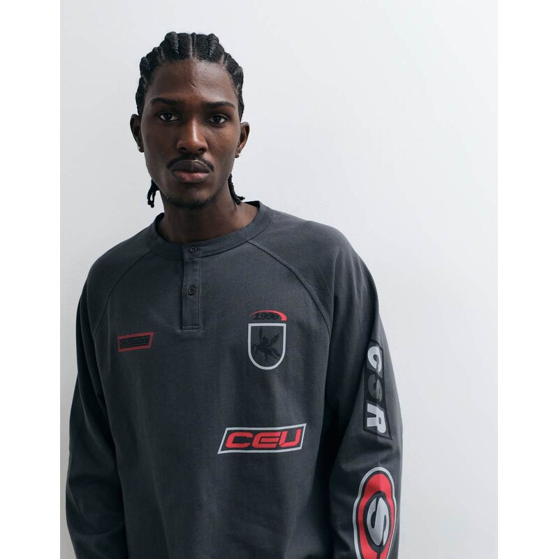 ASOS DESIGN long sleeve boxy oversized henley t-shirt with