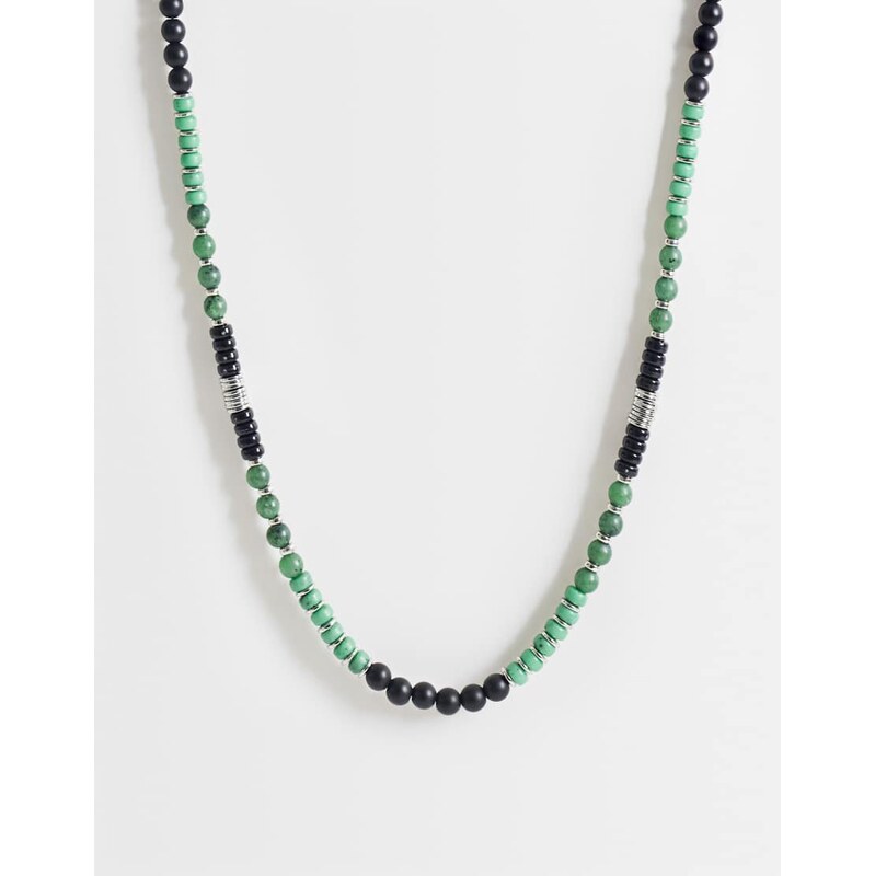 ASOS DESIGN rounded bead and spacer necklace in green