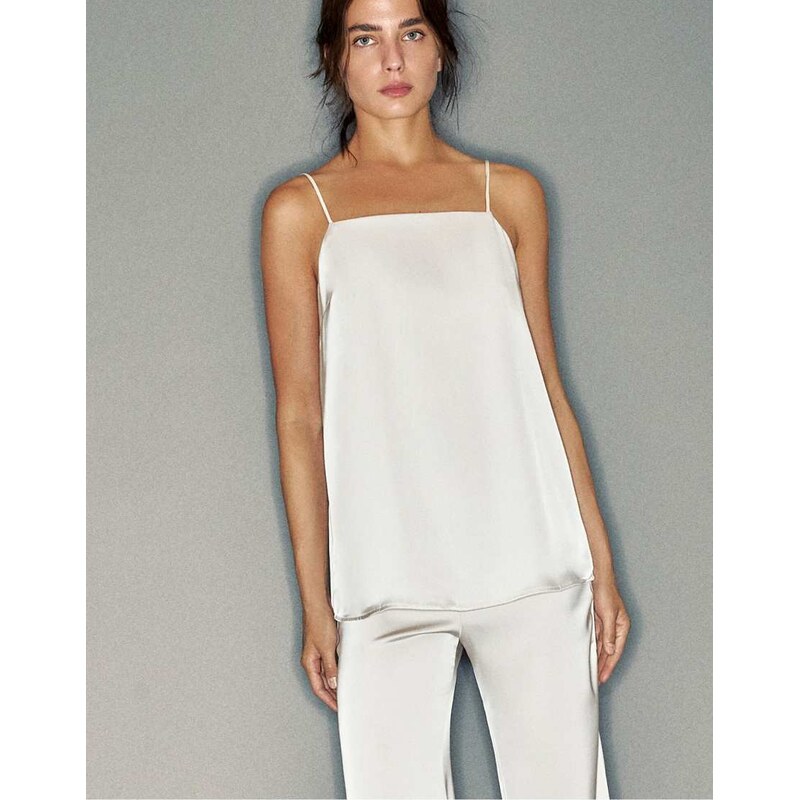 Pull&Bear Satin cami top in beige-Neutral
