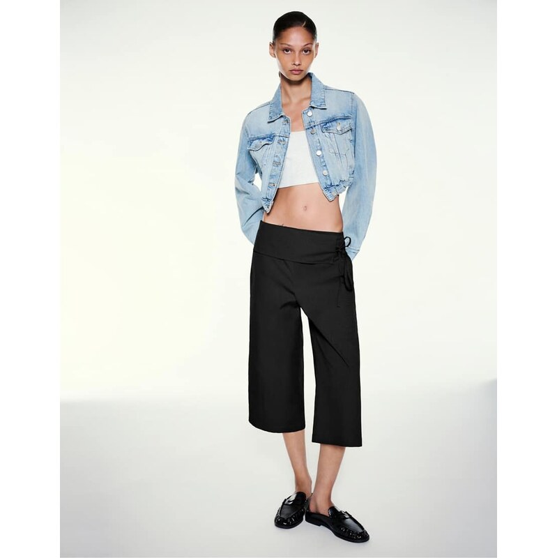 Pull&Bear Sash tie culottes in black