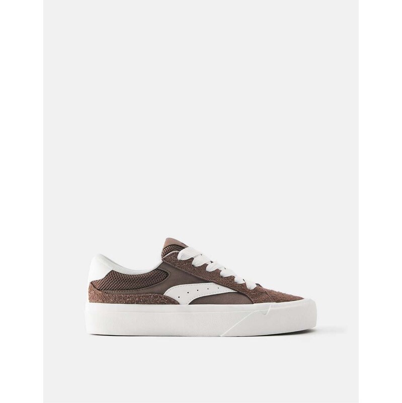 Pull&Bear Stwd leather trainers in brown