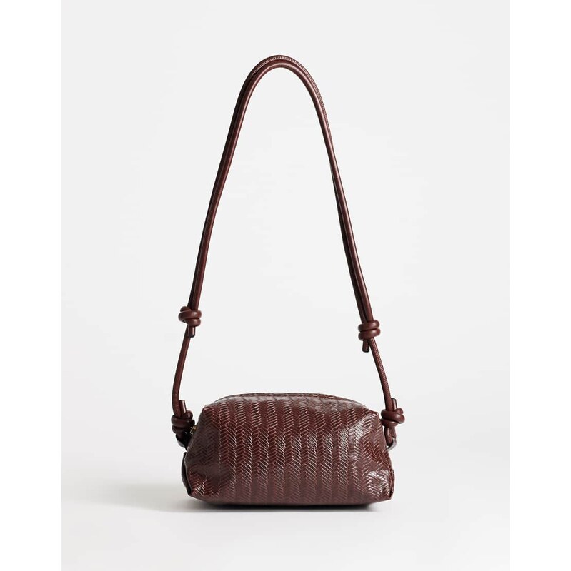 Topshop Samara small weave cross body bag in tan-Brown