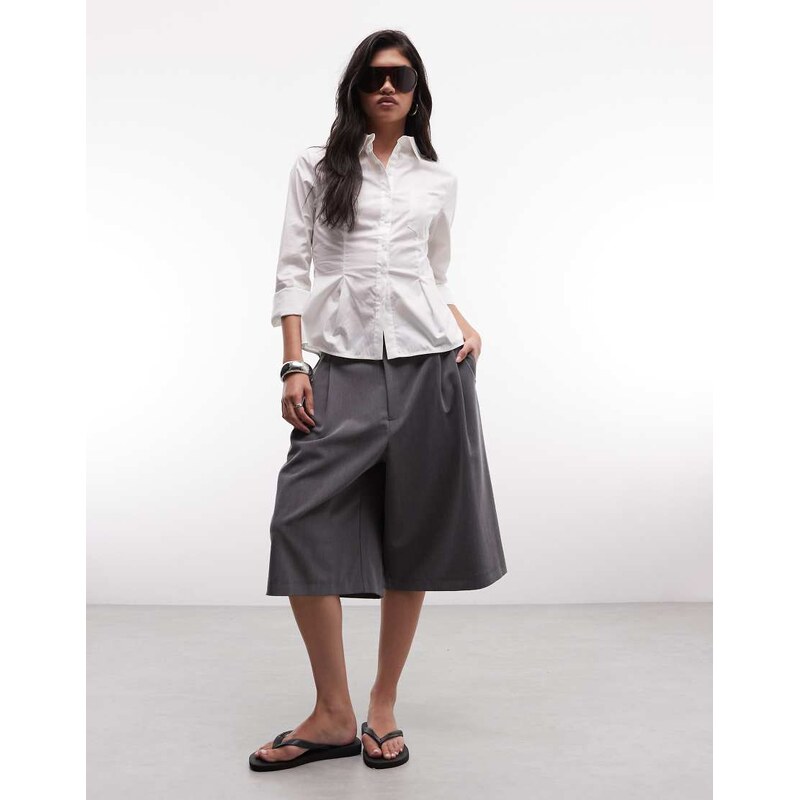 Monki cinched pleated shirt in white