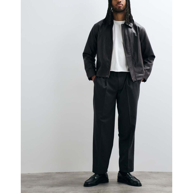 ASOS DESIGN smart oversized tapered flannel trousers in charcoal