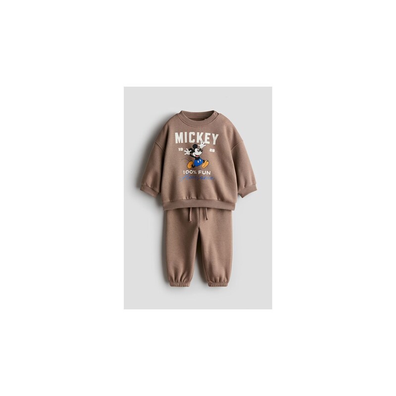 H&M - Dvoudílná souprava z teplákovinys potiskem - Hnědá/Myšák