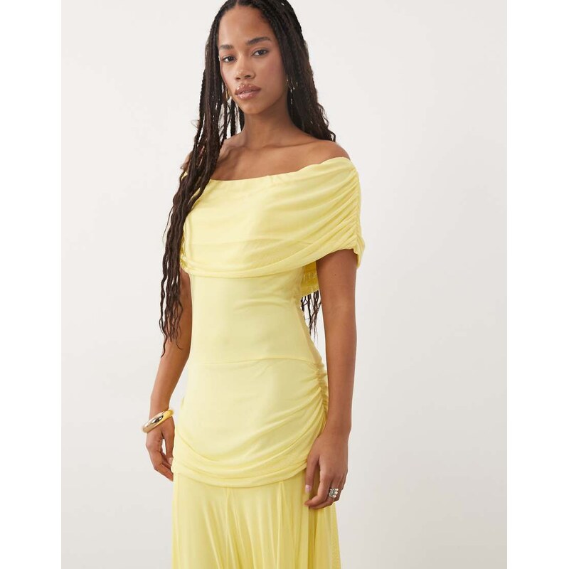 ASOS DESIGN mesh off shoulder cinched dropped waist maxi dress