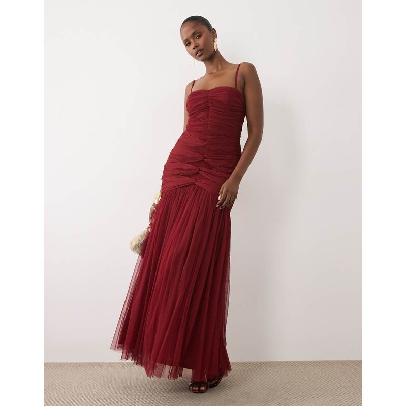 Lace & Beads structured cami knot detail dropped waist fishtail