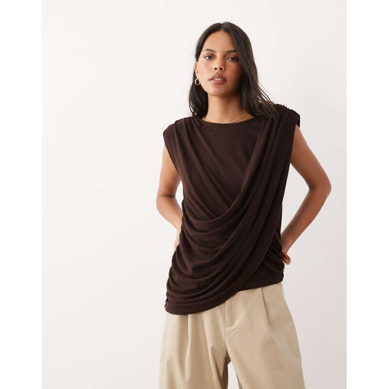 ASOS DESIGN sleeveless draped top in chocolate-Brown