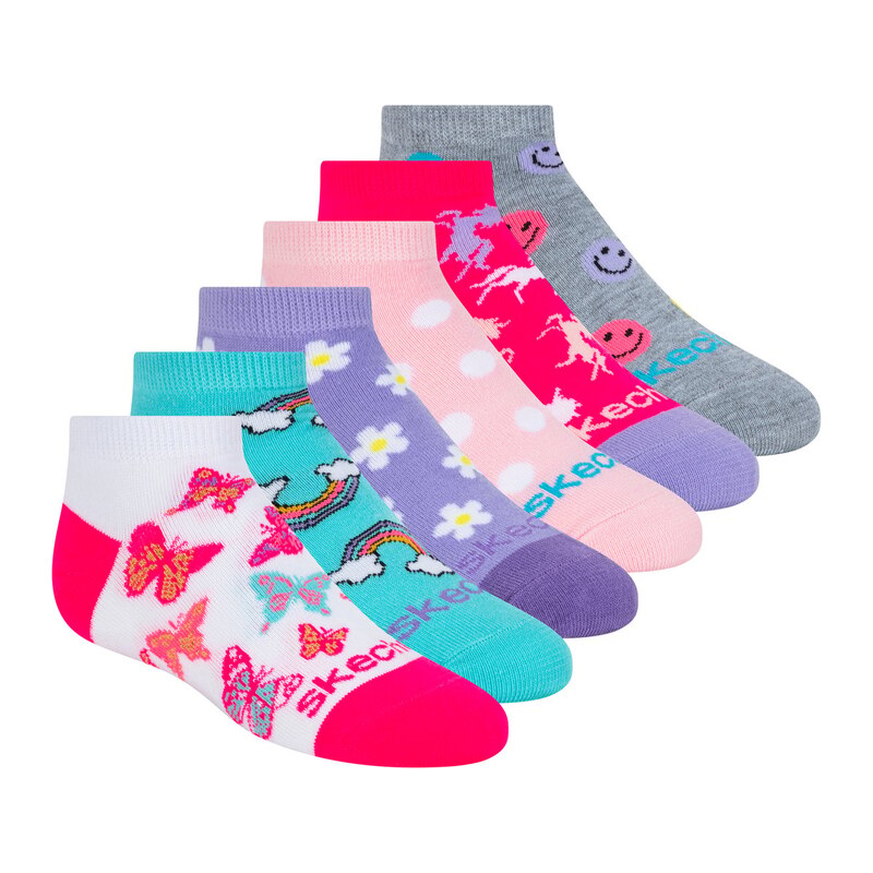 Skechers Dívky 6 Pack Low Cut Multicolor Print ponožky ,
