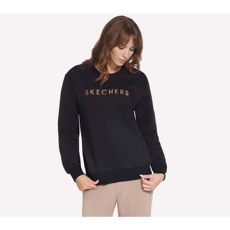 Skechers Ženy Bling Crew Top v Černá, Velikost XS