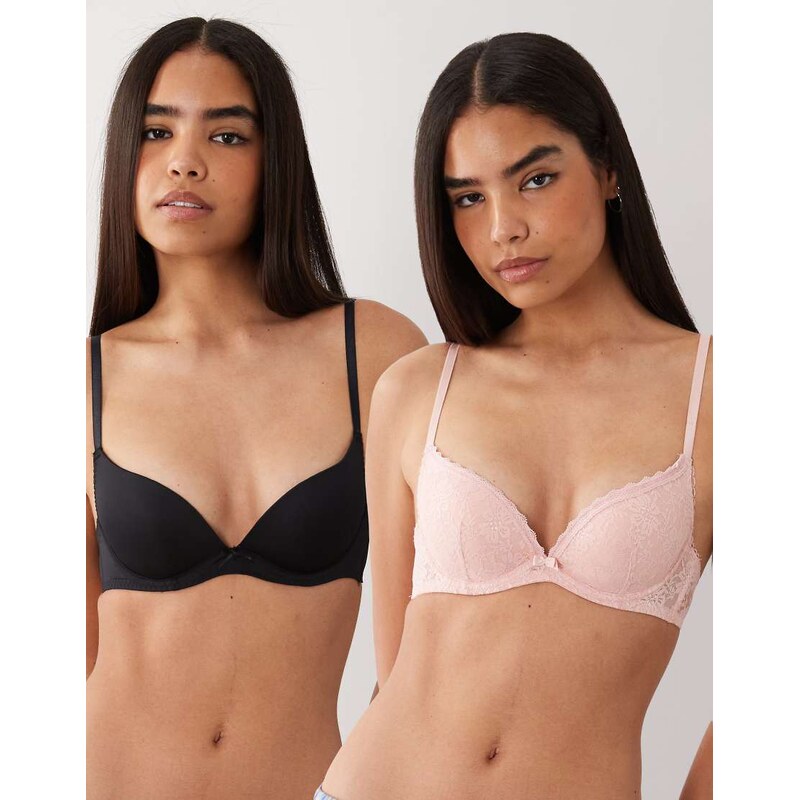 Dorina Sonia 2 pack push up plunge bra in black and pale pink