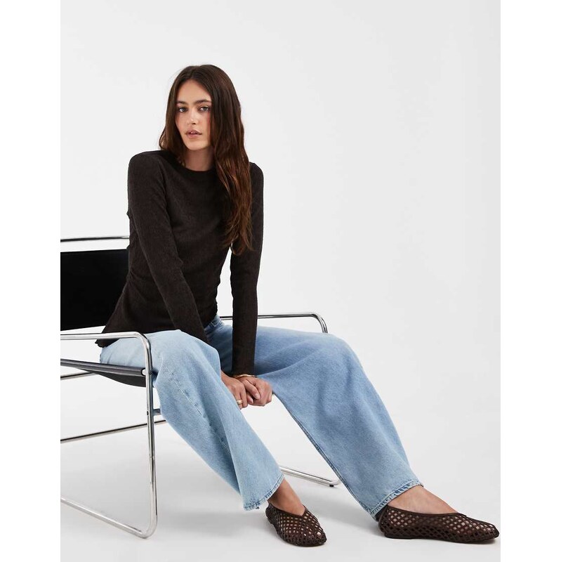 ONLY textured asymmetric top in brown