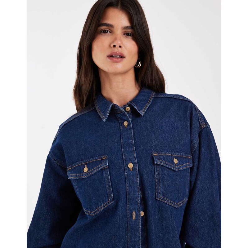 JJXX Bella oversized denim shirt in dark blue