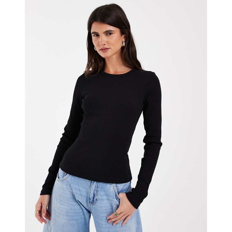 JJXX long sleeve ribbed top in black