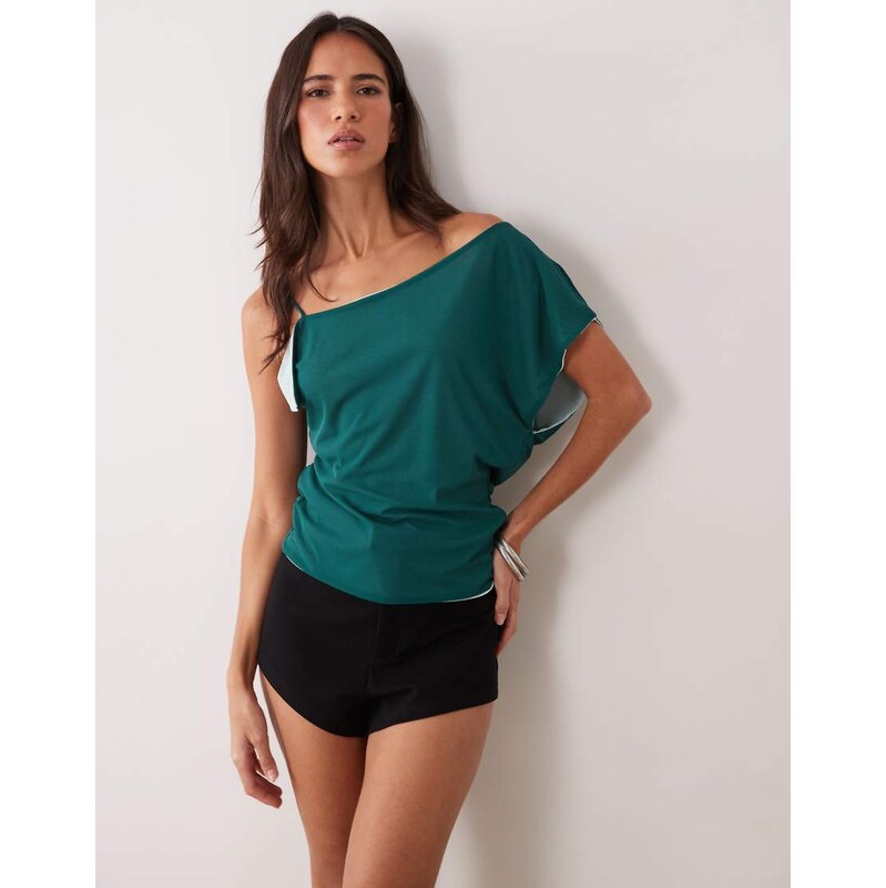 ASOS DESIGN double layer contrast mesh asymmetric tank top in